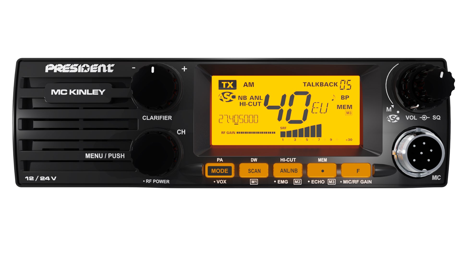 THIS IS A PRESIDENT MCKINLEY ALL MODE CB RADIO WITH UK40 AS WELL AS MANY OTHER BANDS GREAT CB IN MINT CONDITION WITH FRONT FACING SPEAKER AND BOXED WITH MANUAL IN AS